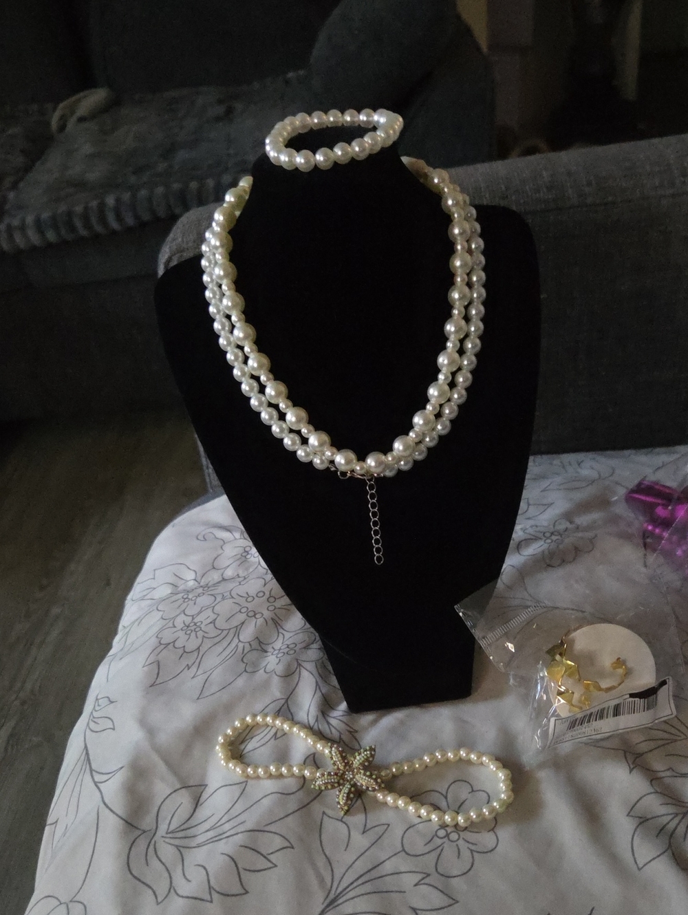 Pearl Multi-Strand Necklace and Bracelet Set - White Pearls